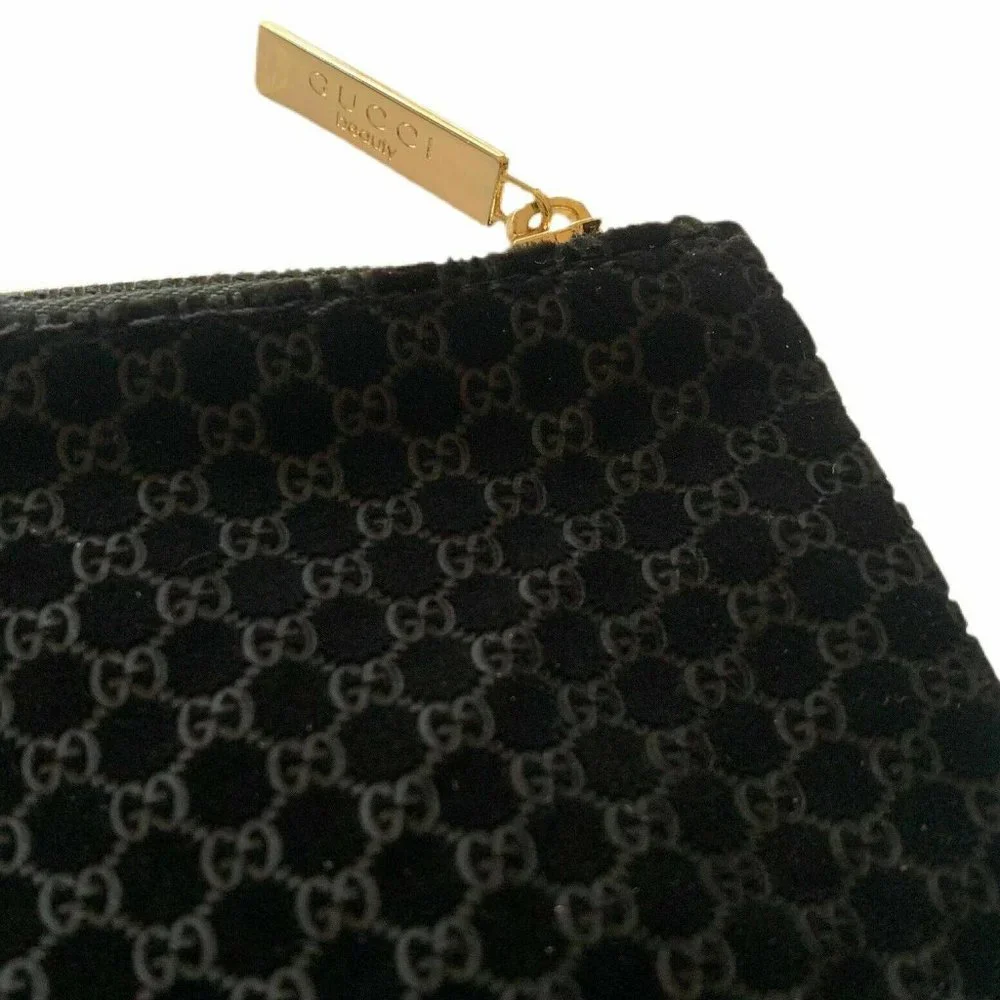 NEW! Authentic GG GUCCI Logo Black Velvet Pouch Purse Cosmetic Bag Embossed Rare - Picture 5 of 6